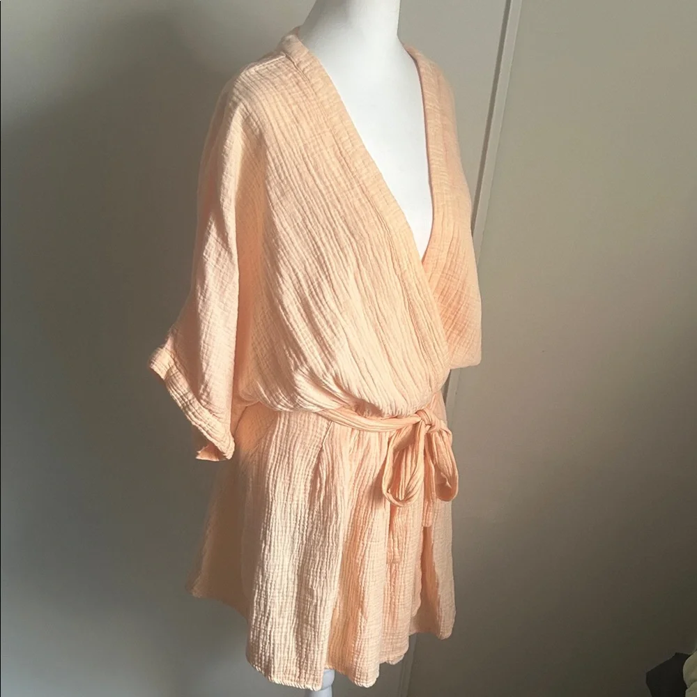 Free People Oversized Peach Kimono Surplice Cotton Dress Coverup Tunic - Picture 3 of 11